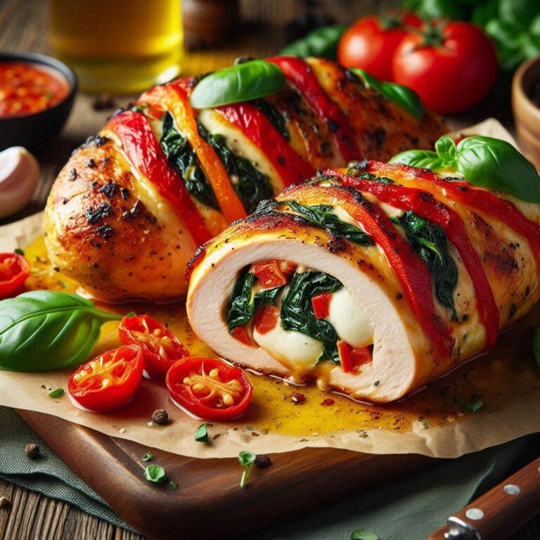 Flavor-Packed Roasted Red Pepper, Spinach, And Mozzarella Stuffed Chicken
