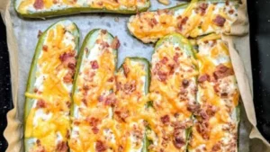 Air Fryer Chicken Bacon Ranch Stuffed Pickles on a serving plate