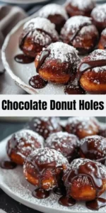 Delicious chocolate donut holes dusted with powdered sugar