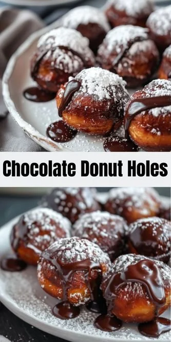 Delicious chocolate donut holes dusted with powdered sugar