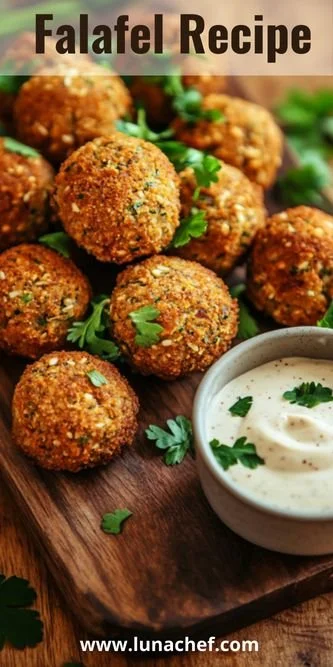 Crispy air fryer falafel served with dipping sauce and fresh vegetables.