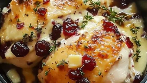 Impressive cranberry brie stuffed chicken with herbs and festive presentation