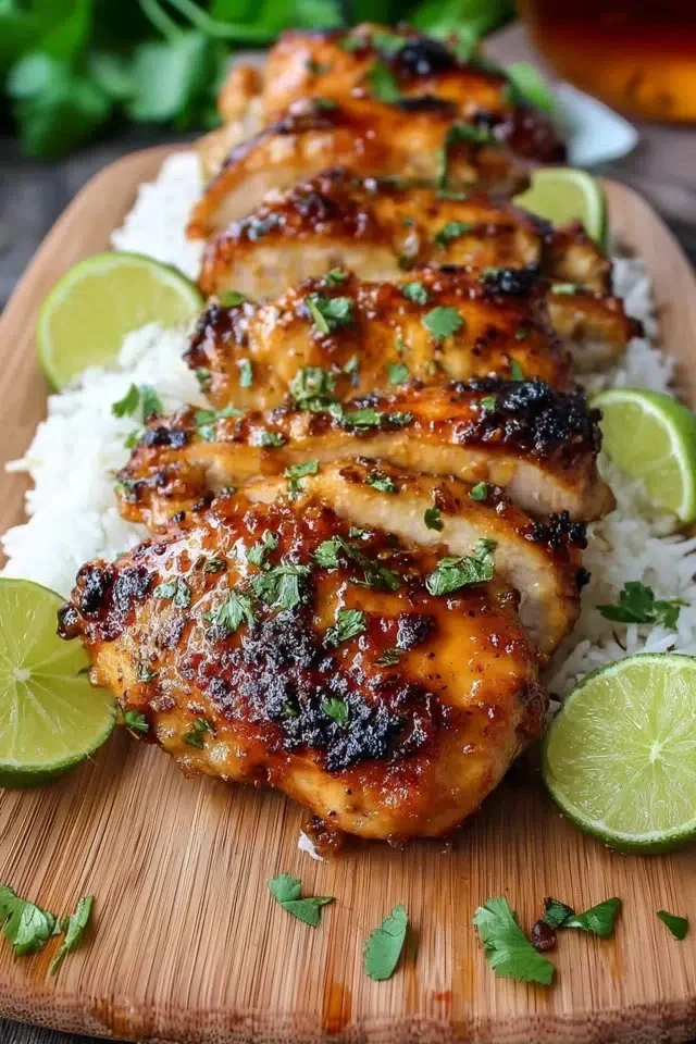 Delicious plate of Spicy Honey Lime Chicken garnished with fresh herbs