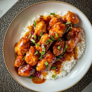 Delicious Sweet Chili Chicken plated with garnishes
